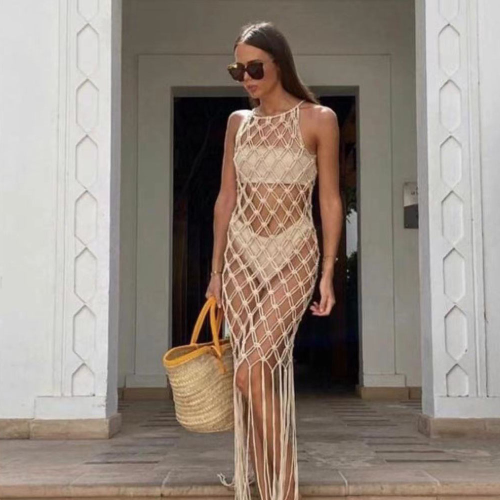 Street Fashion Runway - فستان طويل بياقة مدورة للنساء من