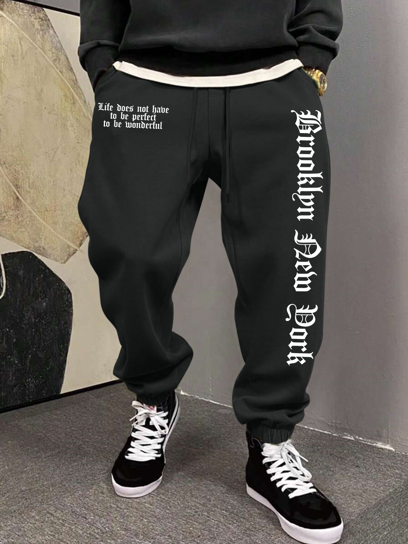Street Fashion Nyc - بنطلون رياضي رجالي بطباعة فنية بشعار