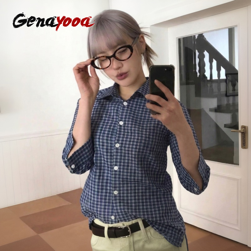 Genayooa Y2k قميص منقوش المرأة - مراجعة Street Fashion Japan وسعره